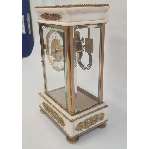 1279a - Alabaster and gilt metal four-glass portico clock with eight-day striking movement, enamel chapter r... 