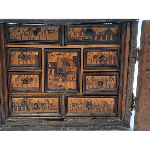 1285 - Early 20th century oak table top cabinet, the rectangular top above two drawers with brass escutcheo... 