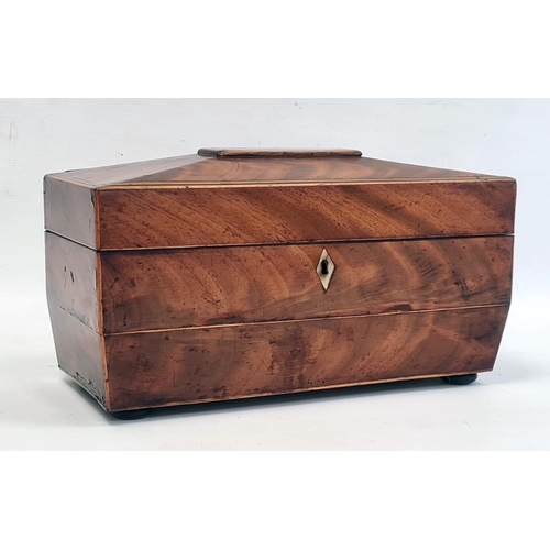 1286 - 19th century mahogany sarcophagus shaped tea caddy, the top opening to reveal fitted interior and wh... 