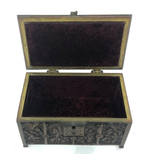 136 - Adolph Frankau & Co gothic-style metal trinket box with panels of medieval figures, in the form of a... 