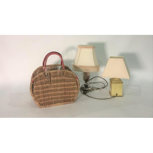 195 - Assorted wicker baskets, table lamps and small stool