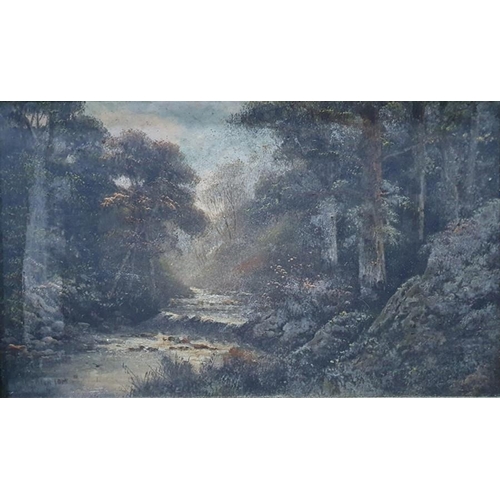 259 - Possibly 19th century
 Oil on panel
 River through woodland, indistinctly signed lower left
 Engravi... 