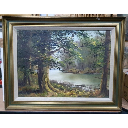 263 - Quantity of pictures and prints to include 20th century oil on canvas, river scene (9)