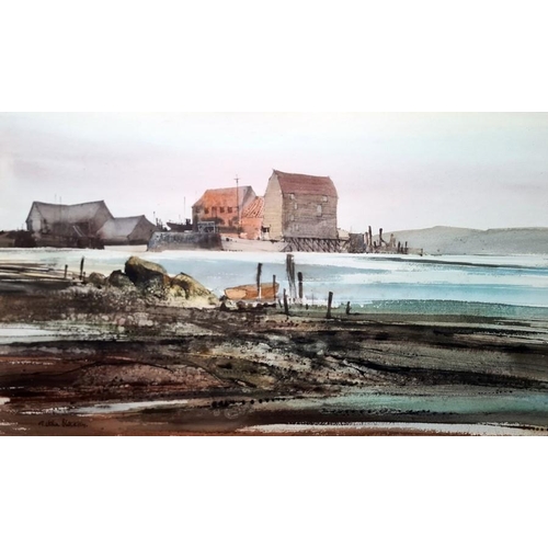 275 - G John Blockley (1921-2002)
 Watercolour drawing
 Coastal scene, beached rowing boat and buildings, ... 