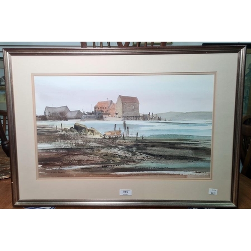 275 - G John Blockley (1921-2002)
 Watercolour drawing
 Coastal scene, beached rowing boat and buildings, ... 