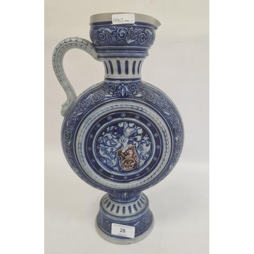 28 - Simon Peter Gerz German westerwald stoneware ewer, having waisted neck, disc-shaped body, heraldic m... 