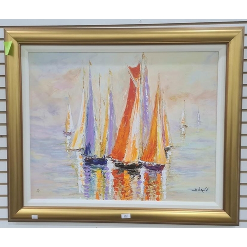 282 - Duaiv (20th century school)
 Oil on canvas 
 Sailing boats at still water, limited edition 33/95, si... 