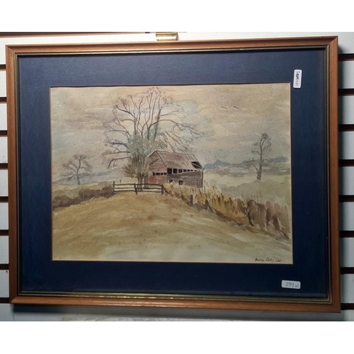 299 - Diana Corbett (20th century school)
 Watercolour 
 Derelict barn in countryside, signed lower right ... 