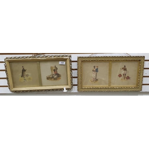 312A - 19th century Asian school
 Set of four watercolours (framed as two)
 Portrait studies of Indian figu... 