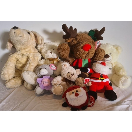 335 - A large quantity of soft toys, bears and a pink Ridgeback Harmony bike ( 2 boxes)