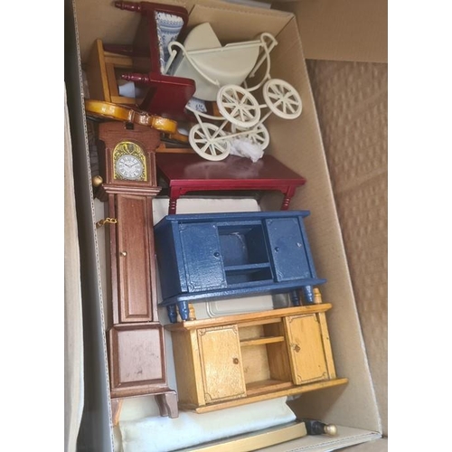 340 - A pink dolls house with bay windows, lift up roof, hinged front, 62cm high and a large quantity of d... 