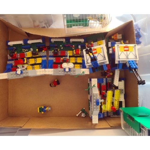 344 - A large quantity of Lego, football related, to include teams, team buses, umpire stands (2 boxes)