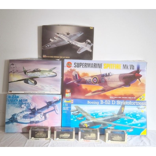 354 - Airfix Submarine Spitfire MKVP, boxed, Revell 'Boeing B-52D', Minecraft B-24D Blonde Bomber II, Hase... 