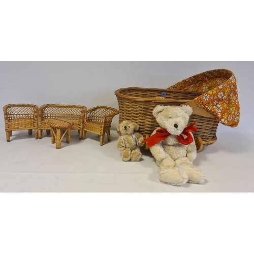 369 - LOT WITHDRAWN 
 Late 1960/70's David Lethbridge light wood and basketweave rocking crib with orange ... 