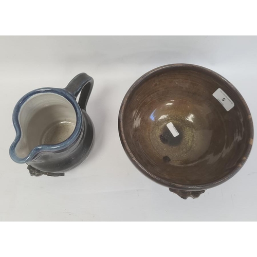 5 - Studio pottery bowl, circular with relief decoration of bats in flight, marked to base and labelled ... 