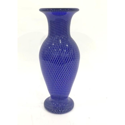 92 - St Louis limited edition glass vase, baluster-shape, blue and white trellis design, with gilt stamp ... 