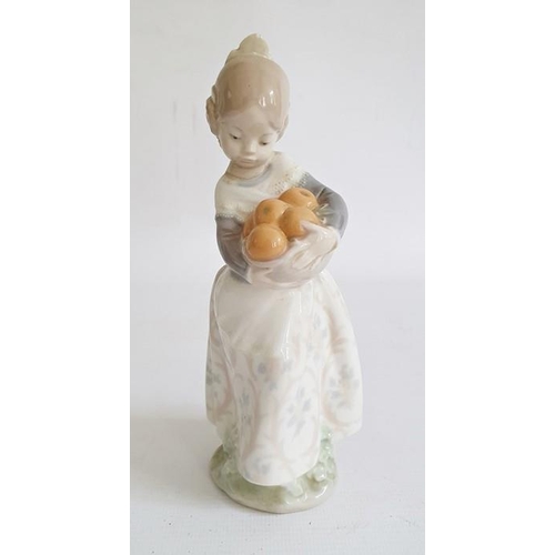 1 - Lladro porcelain group of boy in nightshirt with puppy, 20cm high, Lladro girl with lamb and another... 