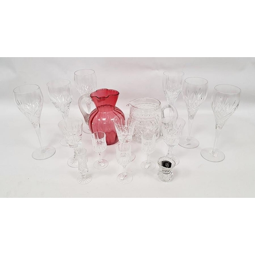 112 - Assorted glassware to include wines, bowls, vases, etc (1 shelf)