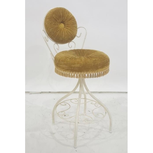 1386 - Mid century dressing table stool with yellow upholstered seat and back, wire frame