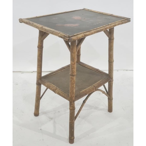 1388 - Victorian bamboo two-tier side table, the rectangular top with lacquer Chinese chicken-style decorat... 