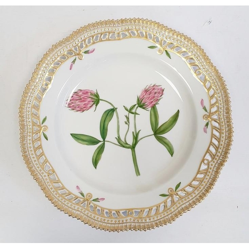 14 - Royal Copenhagen porcelain plate painted with 'Trifolium Alpestre', having shaped gilt and pierced b... 