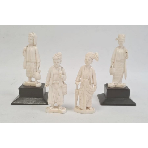 165 - Four Chinese ivory figures (two on stands), 9cm high approx. (minus stands)