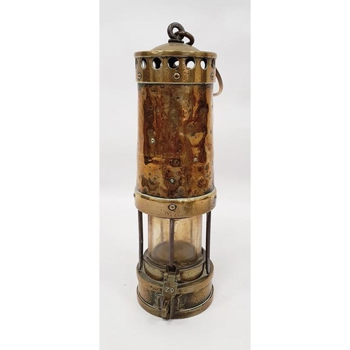 179 - Brass miner's lamp, brass trivet and bugle (3)