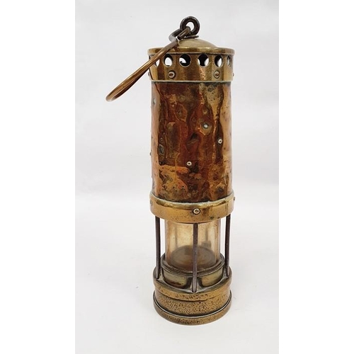 179 - Brass miner's lamp, brass trivet and bugle (3)