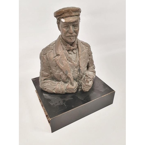 184 - 20th century resin bust of gentleman in cap holding binoculars, 27cm high