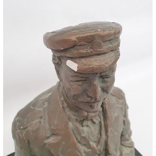 184 - 20th century resin bust of gentleman in cap holding binoculars, 27cm high