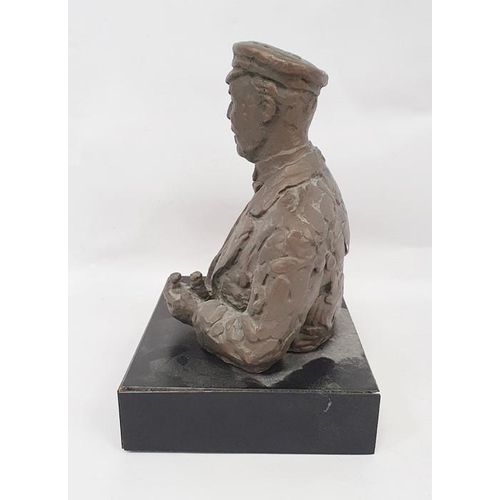 184 - 20th century resin bust of gentleman in cap holding binoculars, 27cm high