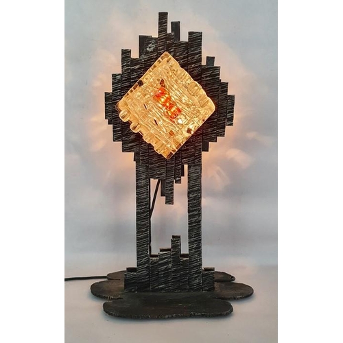 196 - Iron and glass lamp of brutalist form