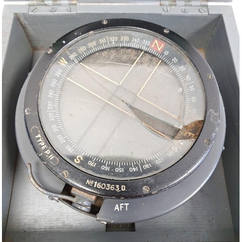 197 - 20th century Type PII compass, no.160363D in grey-painted carry case, stamped 'Jun 1952 Admiral Comp... 