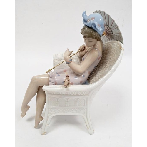 2 - Lladro porcelain table lamp in the form of girl and puppy beside tree trunk, 12cm high and Lladro po... 