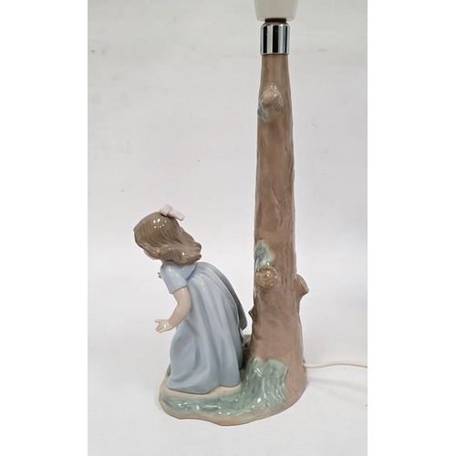 2 - Lladro porcelain table lamp in the form of girl and puppy beside tree trunk, 12cm high and Lladro po... 