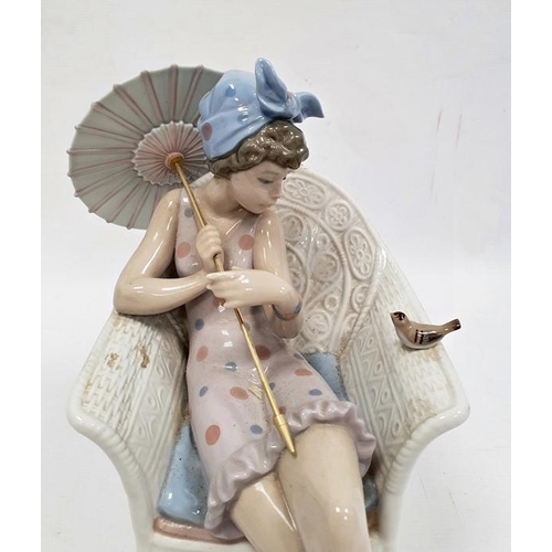 2 - Lladro porcelain table lamp in the form of girl and puppy beside tree trunk, 12cm high and Lladro po... 