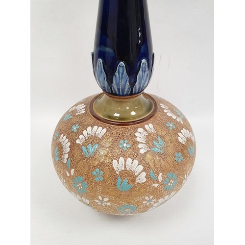 20 - 19th century Doulton Slaters stoneware vase with typical decoration, the body having blue and white ... 