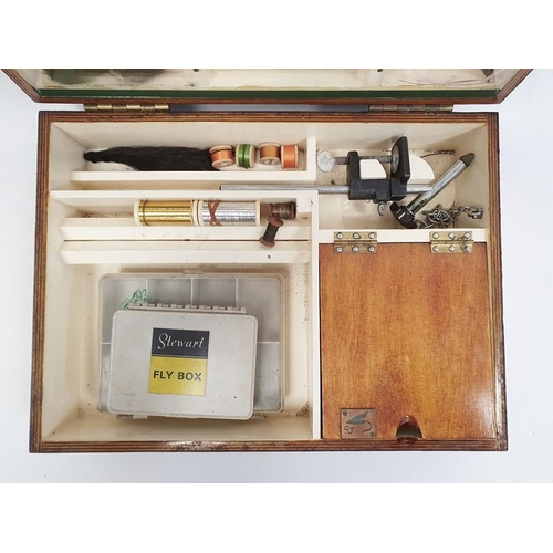 205 - Assorted items to include box and contents for making fishing flies, a pigskin cartridge bag and a s... 