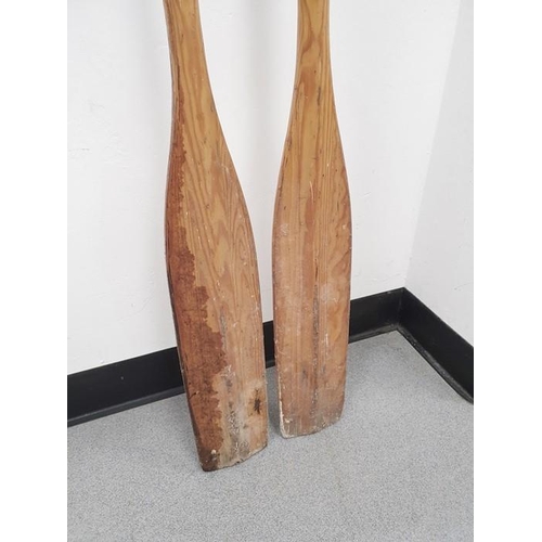 207 - Pair of pine oars and a fishing net (3)