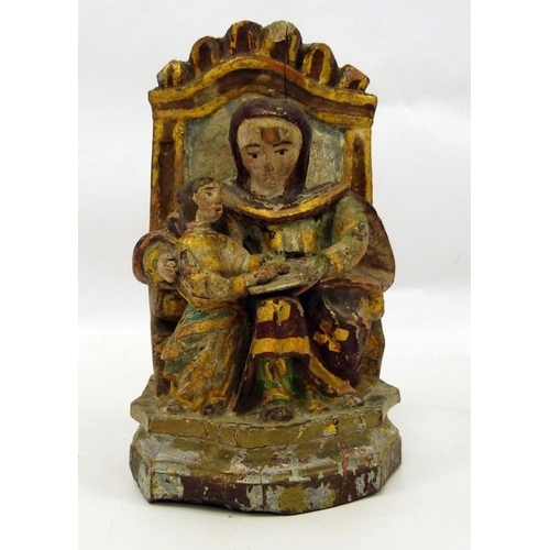 226 - Possibly 18th century Italian carved wood and polychrome finished figural scene of Madonna and child... 