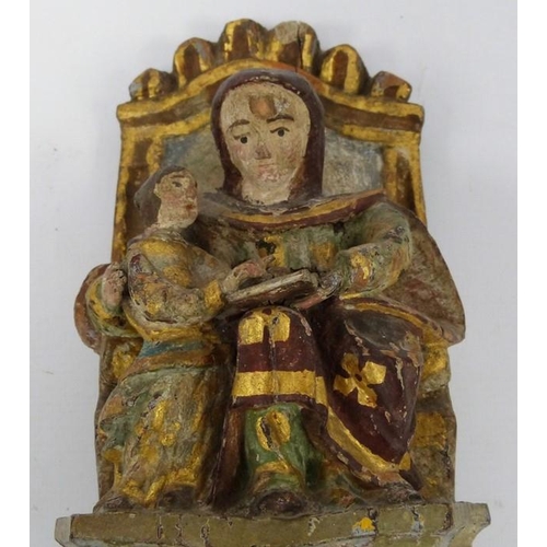 226 - Possibly 18th century Italian carved wood and polychrome finished figural scene of Madonna and child... 