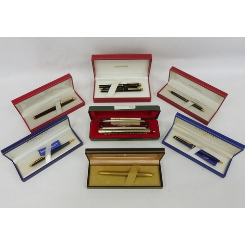 234 - Assorted fountain pens including Sheaffer and Waterman and a Hohner Super Chromonica chromatic harmo... 