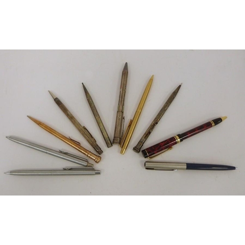 240 - Assorted white metal propelling pencils and pens, etc