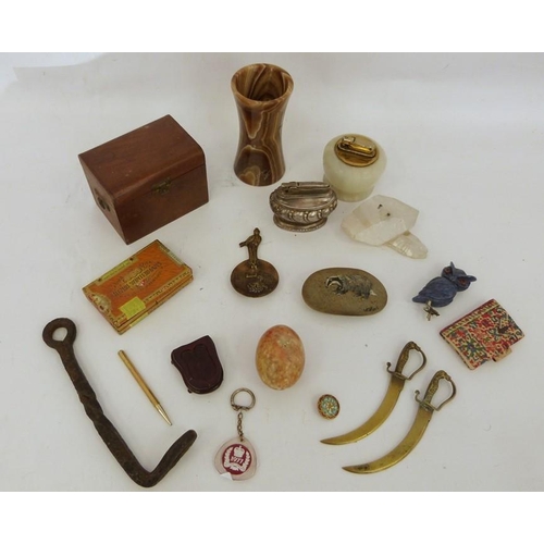 248 - Two trays of assorted items to include table lighter, trinket box, carved egg, etc (2)