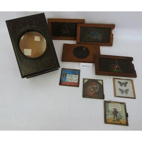 249 - Magic lantern viewer and assorted slides to include mottos, etc