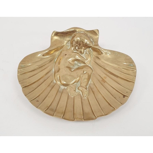 256 - Noel Ruffier (1847-1921), Paris, gilt metal shell dish, 15 cm wide (Noel Ruffier studied under Giilb... 