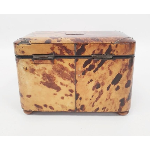 260 - A 19th century tortoiseshell tea caddy, rectangular form, inlaid silver wire work, bun feet, rectang... 