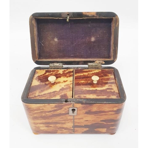 260 - A 19th century tortoiseshell tea caddy, rectangular form, inlaid silver wire work, bun feet, rectang... 