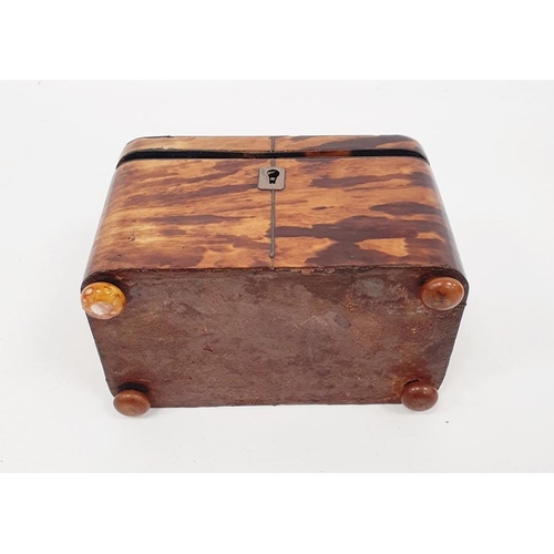 260 - A 19th century tortoiseshell tea caddy, rectangular form, inlaid silver wire work, bun feet, rectang... 