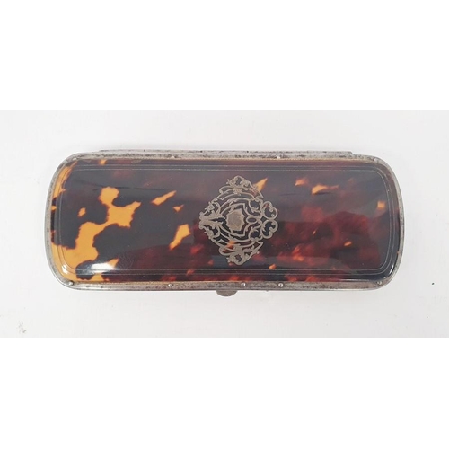 261 - A late 19th century French tortoiseshell and silver pique lorgnette case, silver inlay to lid, red l... 